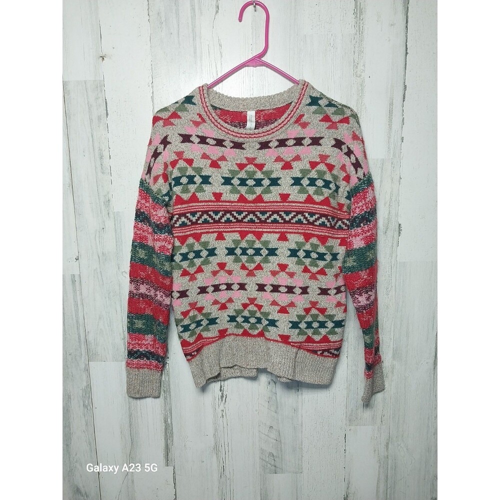 Aeropostale Women's Small Red Multicolor Long Sleeve Knit Sweater